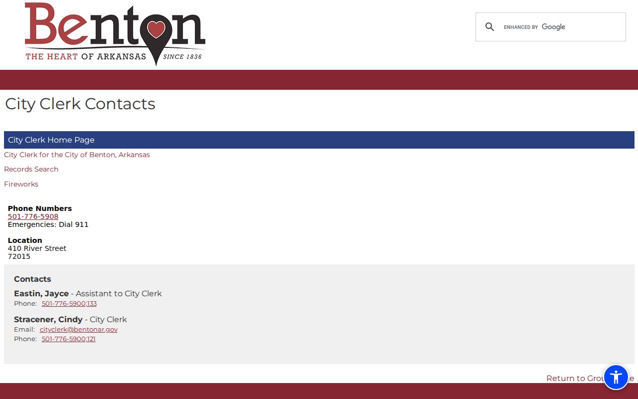 Benton people search City Clerk staff directory